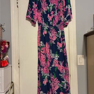 Lilly Pulitzer Navy Maxi Dress with Pink Floral Print